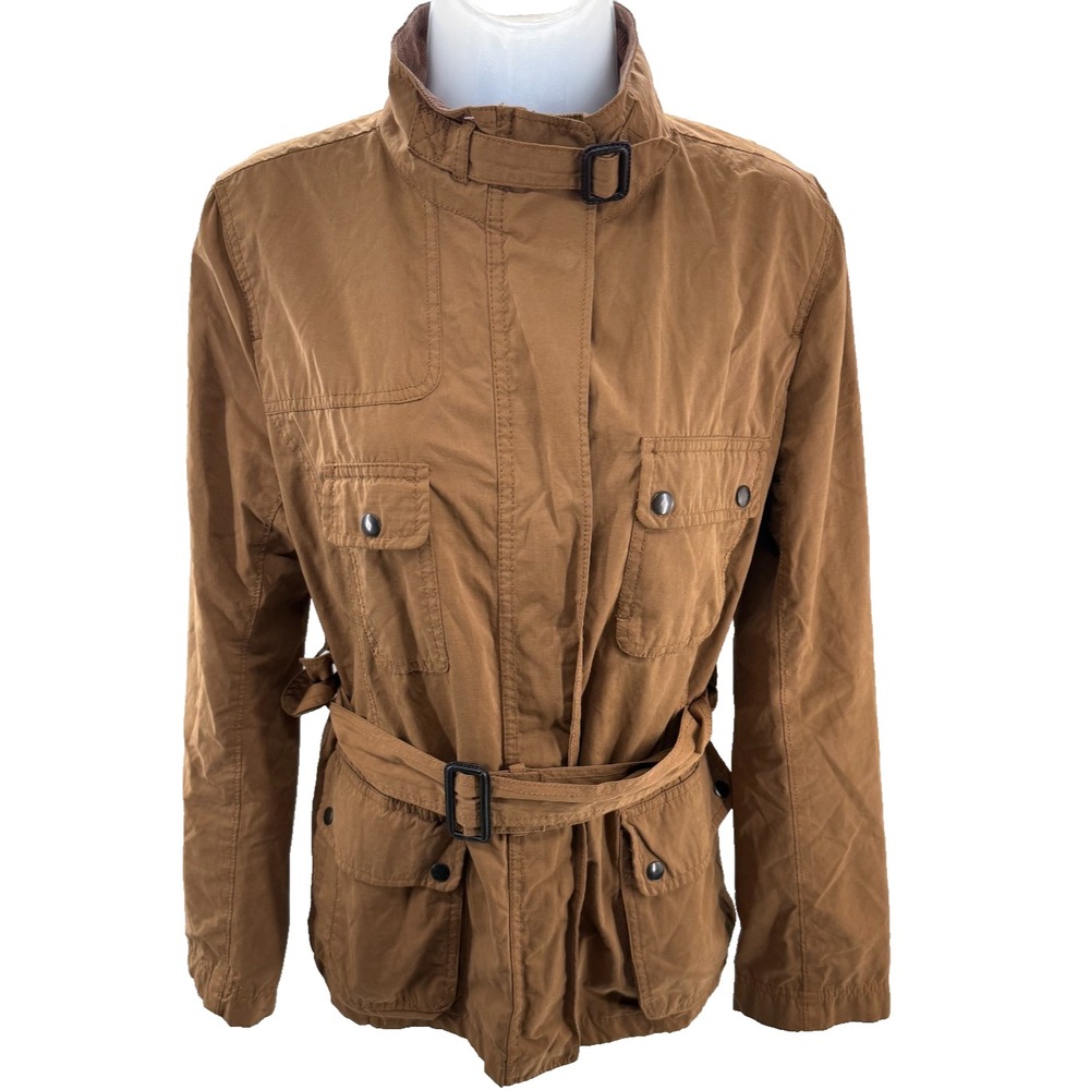 Gap Womens Brown Utility Field Jacket Belted Cargo Pockets Medium